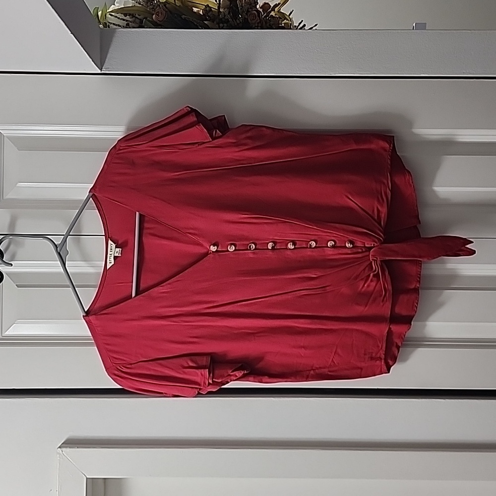 Flutter sleeve, button with tie front crop top